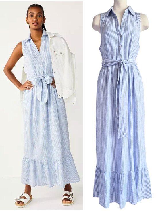 Draper James Dresses & Skirts - DRAPER JAMES RSVP Button Front Maxi Dress in Sky Blue & White Stripe M